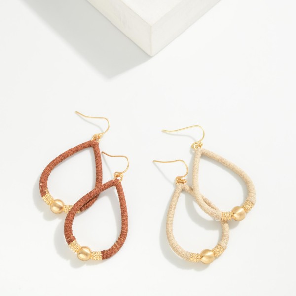 Vegan Leather Wrapper Teardrop Drop Earring With Metal Details 

- Approximately 2" L