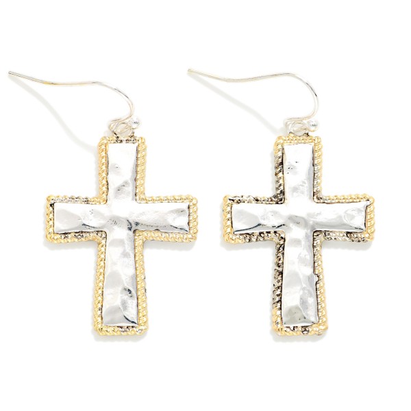 Hammered Metal Cross Drop Earrings 

- Approximately 1.5" L