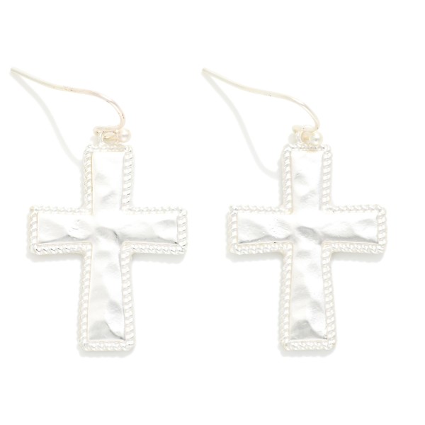 Hammered Metal Cross Drop Earrings 

- Approximately 1.5" L