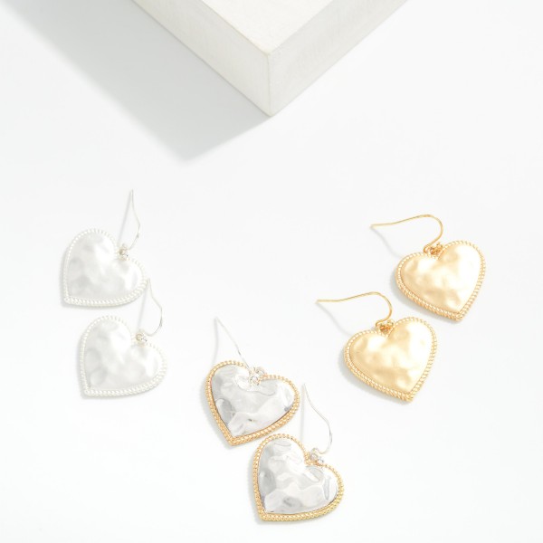 Hammered Metal Heart Drop Earrings 

- Approximately 1.25" L