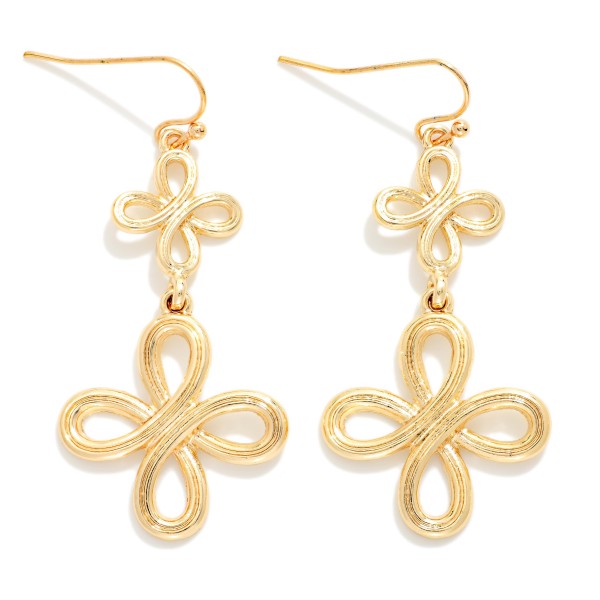 Linked Metal Tone Infinity Clovers Drop Earrings 

- Approximately 2" L