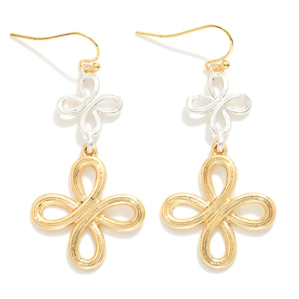 Linked Metal Tone Infinity Clovers Drop Earrings 

- Approximately 2" L