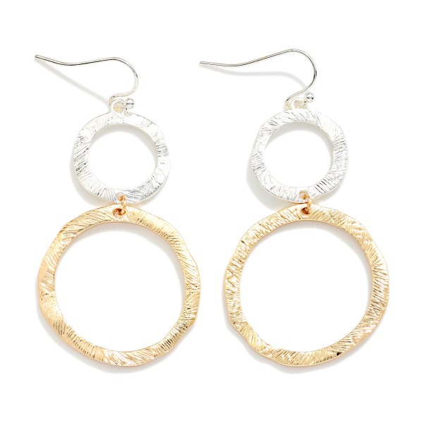 Linked Brushed Metal Circles Drop Earrings

- Approximately 2" L