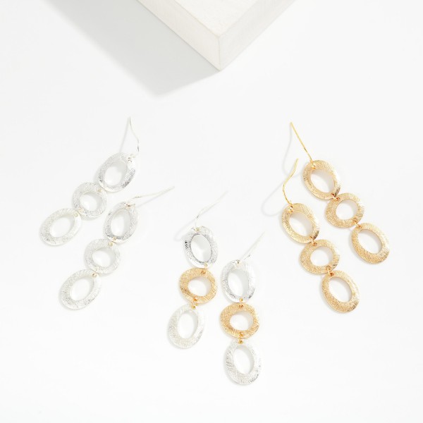 Linked Brushed Tapered Metal Ovals Drop Earrings 

- Approximately 2.25" L