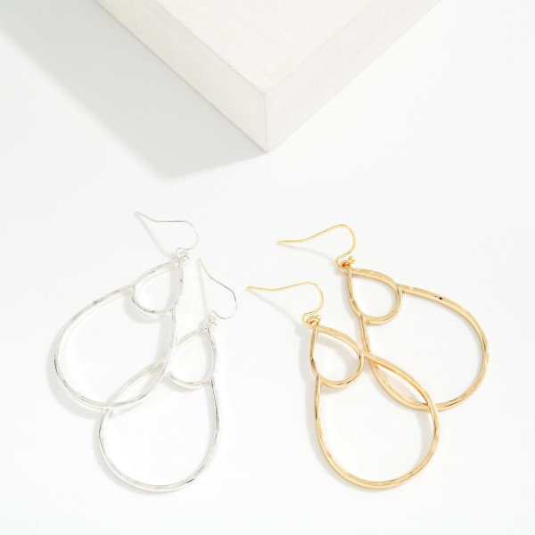 Double Hollow Metal Teardrops Drop Earrings 

- Approximately 2.25" L