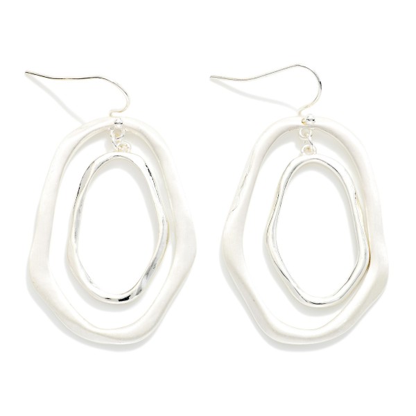 Brushed Metal Nesting Irregular Circles Drop Earrings 

- Approximately 2" L