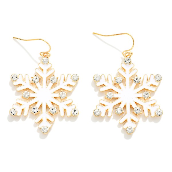 Enamel & Rhinestone Snowflake Drop Earrings 

- Approximately 2" L