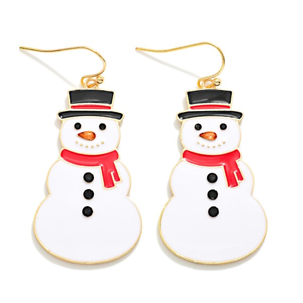 Enamel Snowman Drop Earrings 

- Approximately 2" L