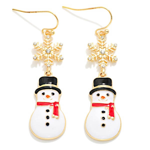 Enamel Snowflake & Snowman Drop Earrings 

- Approximately 2" L