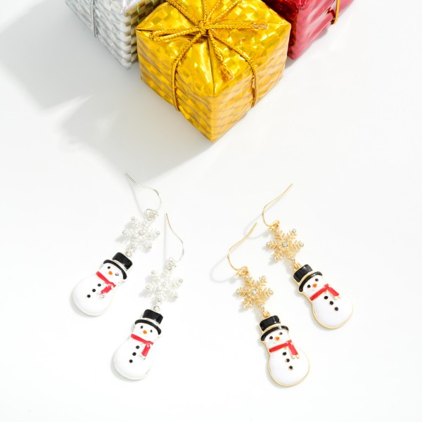 Enamel Snowflake & Snowman Drop Earrings 

- Approximately 2" L