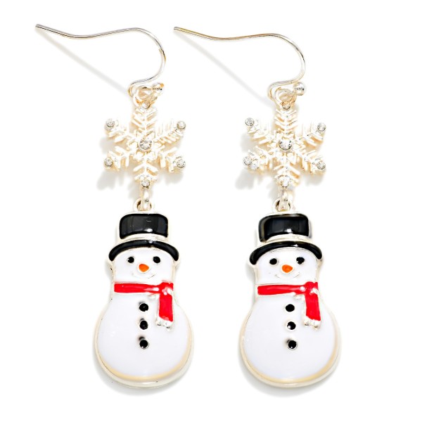 Enamel Snowflake & Snowman Drop Earrings 

- Approximately 2" L