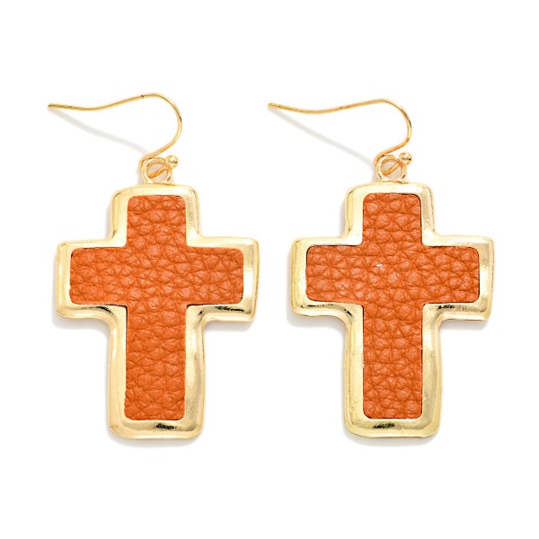 Metal Tone & Vegan Leather Cross Drop Earrings 

- Approximately 2" L