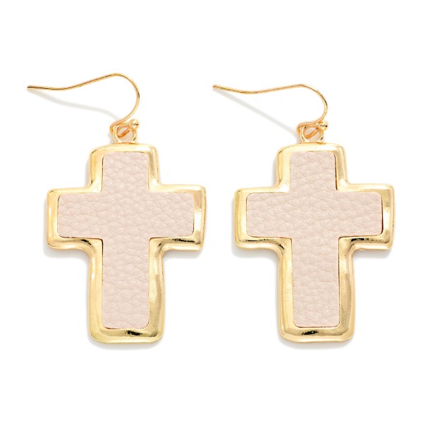 Metal Tone & Vegan Leather Cross Drop Earrings 

- Approximately 2" L