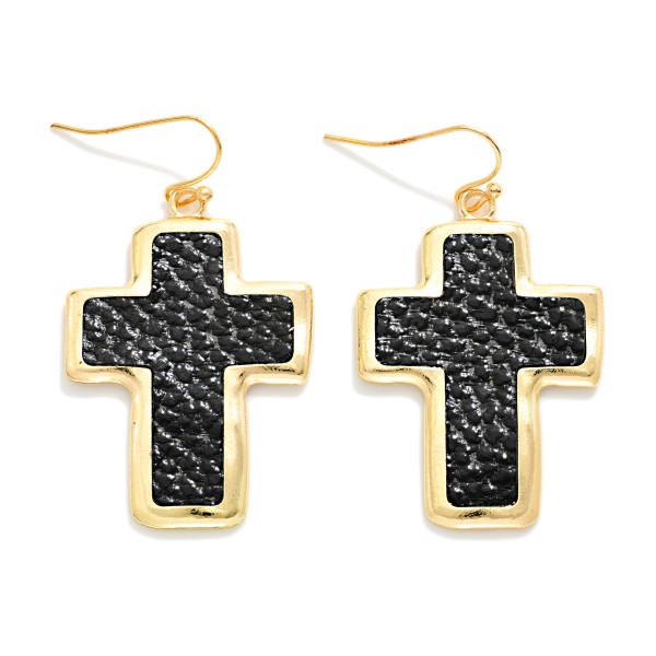 Metal Tone & Vegan Leather Cross Drop Earrings 

- Approximately 2" L