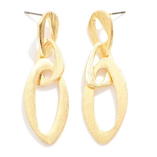 Linked Brushed Metal Abstract Ovals Post Drop Earrings 

- Approximately 2" L