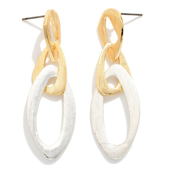 Linked Brushed Metal Abstract Ovals Post Drop Earrings 

- Approximately 2" L