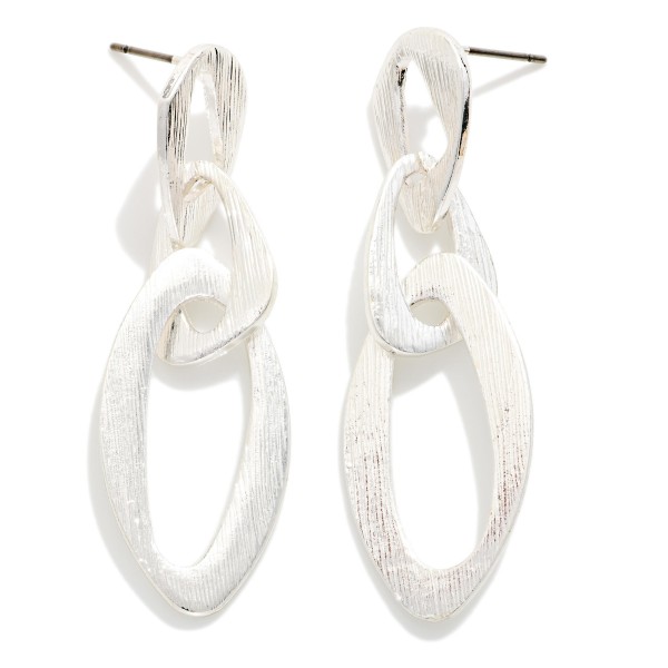 Linked Brushed Metal Abstract Ovals Post Drop Earrings 

- Approximately 2" L