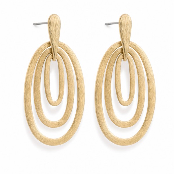 Brushed Nesting Metal Ovals Post Drop Earrings 

- Approximately 2" L