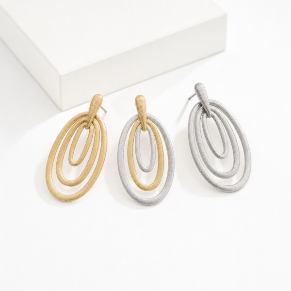 Brushed Nesting Metal Ovals Post Drop Earrings 

- Approximately 2" L