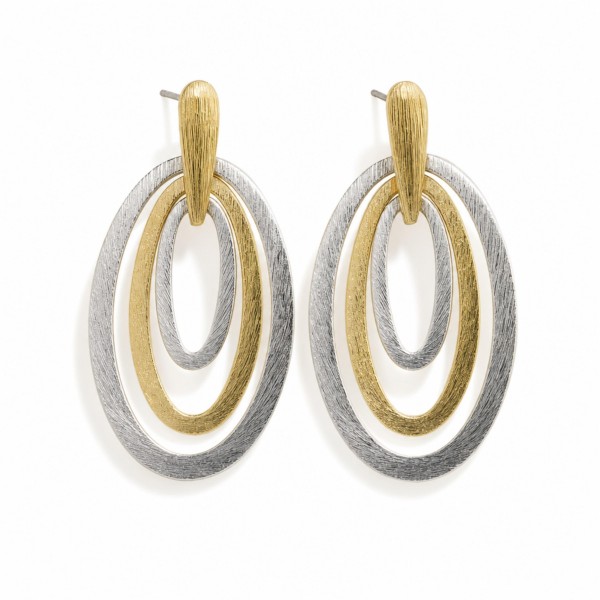 Brushed Nesting Metal Ovals Post Drop Earrings 

- Approximately 2" L