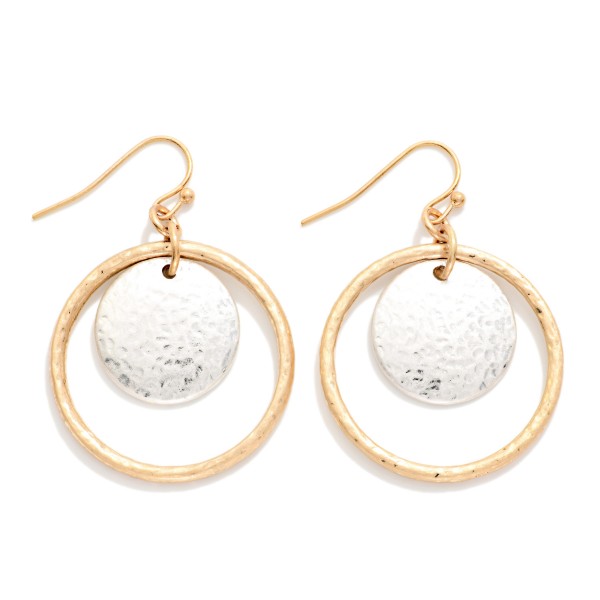 Hammered Metal Nesting Circle & Hoop Drop Earrings 

- Approximately 1.5" L