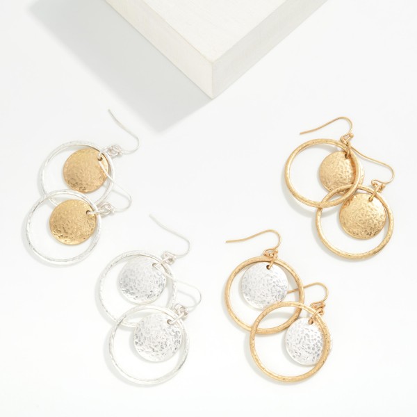 Hammered Metal Nesting Circle & Hoop Drop Earrings 

- Approximately 1.5" L
