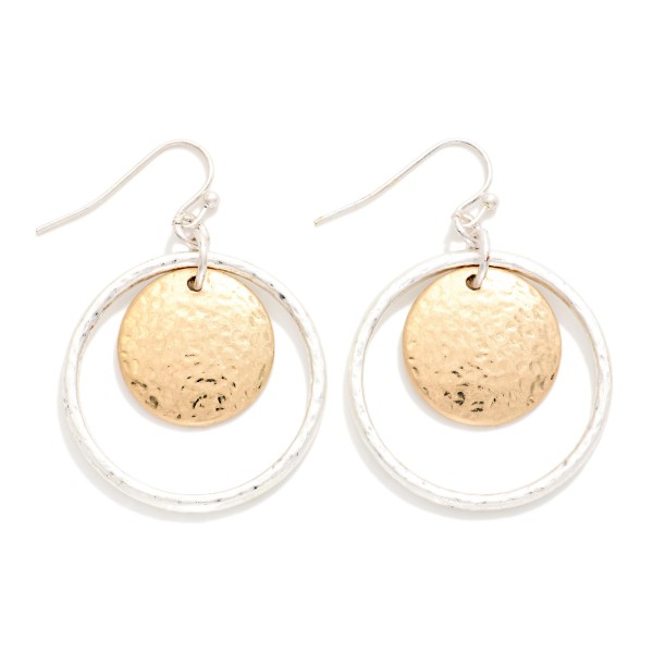 Hammered Metal Nesting Circle & Hoop Drop Earrings 

- Approximately 1.5" L