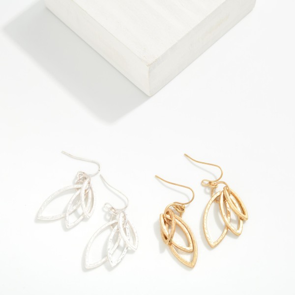 Layered Hammered Metal Ovate Shape Drop Earrings 

- Approximately 1.5" L