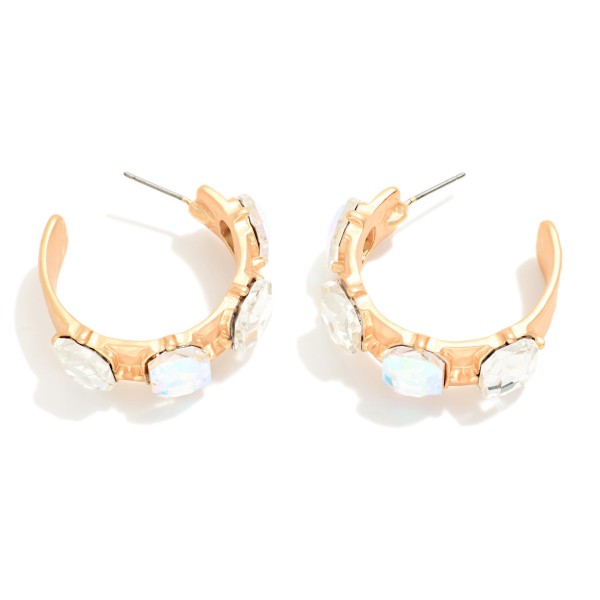 Large Rhinestone Studded Hoop Earrings 

- Approximately 1" D