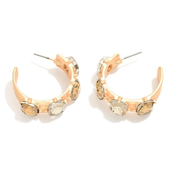 Large Rhinestone Studded Hoop Earrings 

- Approximately 1" D