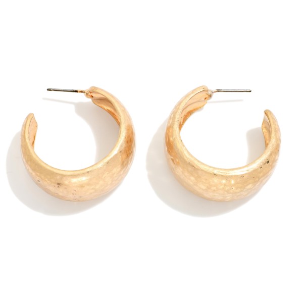 Chunky Hammered Metal Tapered Hoop Earrings 

- Approximately 1" D