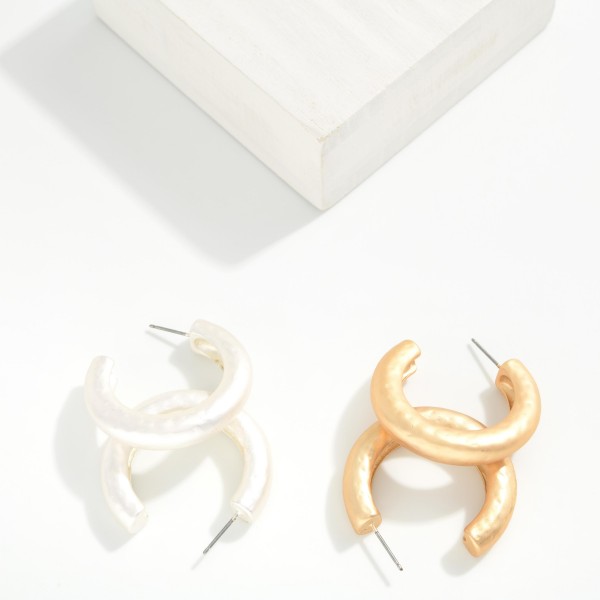 Hammered Matte Metal Hoop Earrings 

- Approximately 1" D