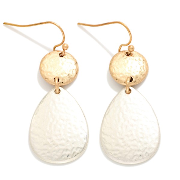 Hammered Metal Circle & Teardrop Drop Earrings 

- Approximately 1.5" L