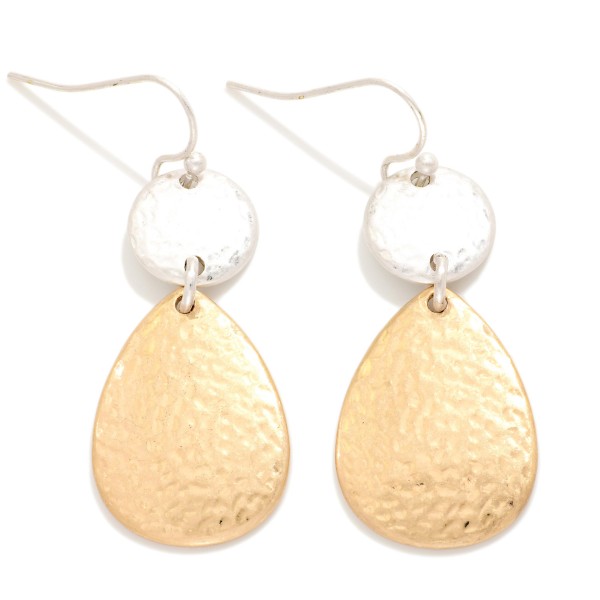 Hammered Metal Circle & Teardrop Drop Earrings 

- Approximately 1.5" L