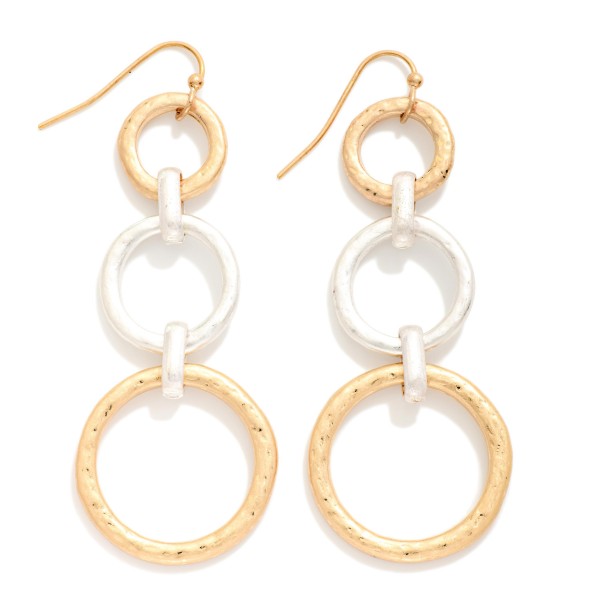 Linked Hammered Metal Hoops Drop Earrings 

- Approximately 2.25" L