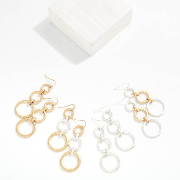 Linked Hammered Metal Hoops Drop Earrings 

- Approximately 2.25" L