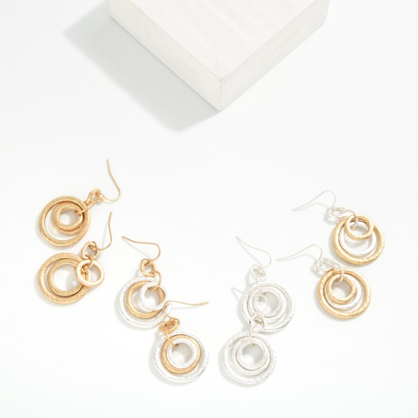 Hammered Metal Nesting Hoops Drop Earrings 

- Approximately 1.5" L