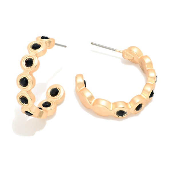 Metal Tone & Rhinestone Circle Hoop Earrings 

- Approximately .75" D