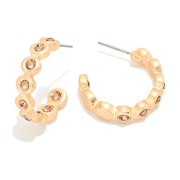 Metal Tone & Rhinestone Circle Hoop Earrings 

- Approximately .75" D