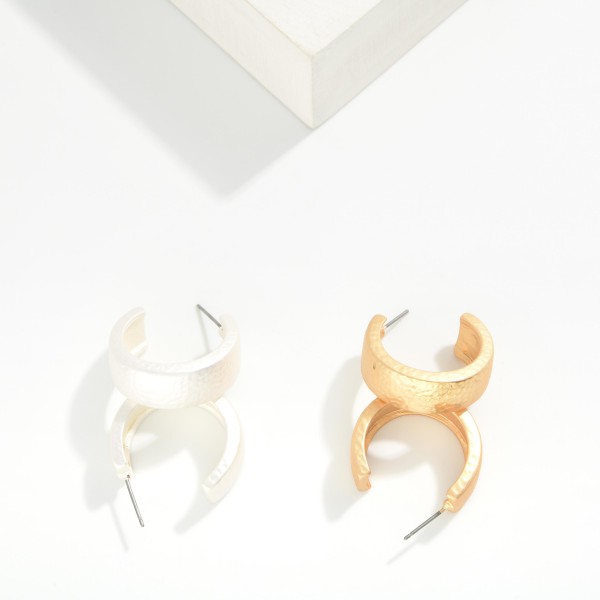 Hammered Metal Flat Hoop Earrings 

- Approximately .75" D