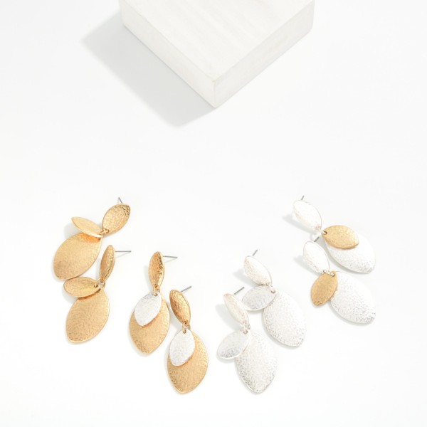 Hammered Metal Linked Ovals Post Drop Earrings 

- Approximately 2" L 