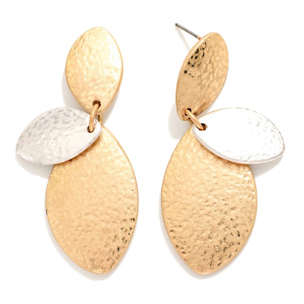 Hammered Metal Linked Ovals Post Drop Earrings 

- Approximately 2" L 