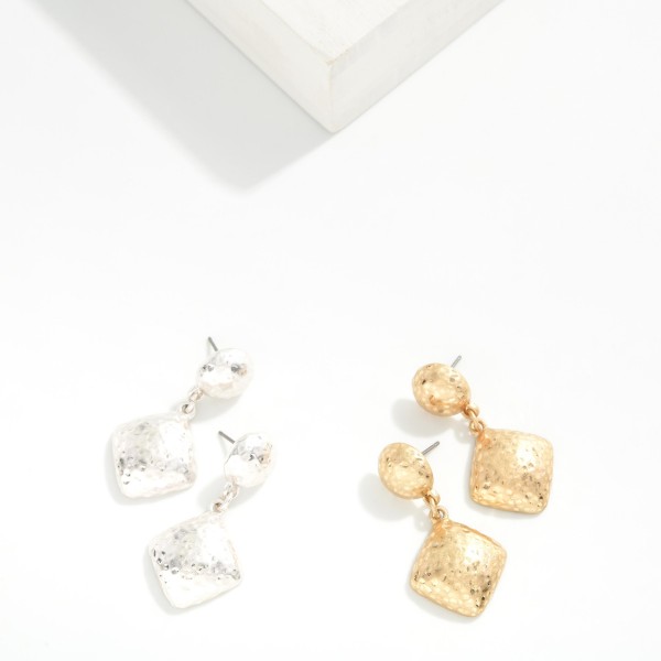 Hammered Metal Dome & Square Post Drop Earrings 

- Approximately 1.5" L
