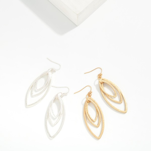 Nesting Hammered Metal Ovate Shape Drop Earrings 

- Approximately 2.5" L