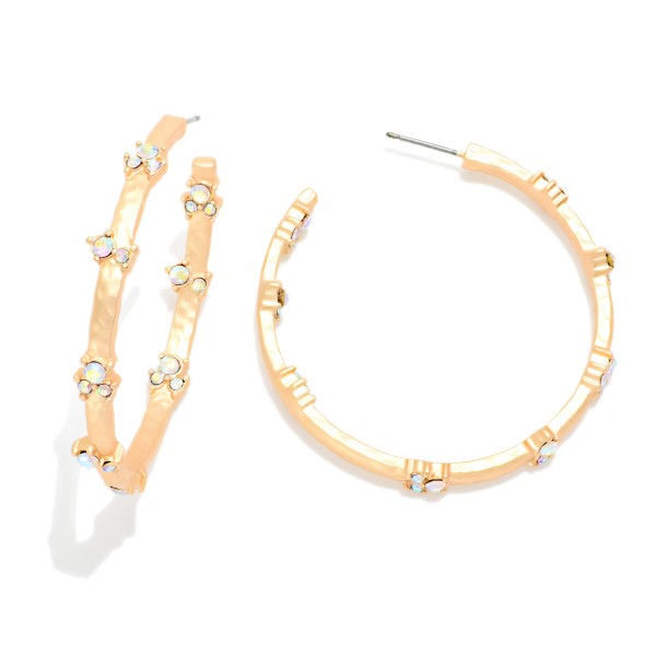 Metal Tone Hoop Earrings With Petite Rhinestone Details 

- Approximately 1.75" D