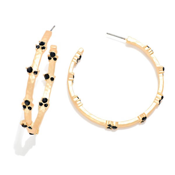 Metal Tone Hoop Earrings With Petite Rhinestone Details 

- Approximately 1.75" D