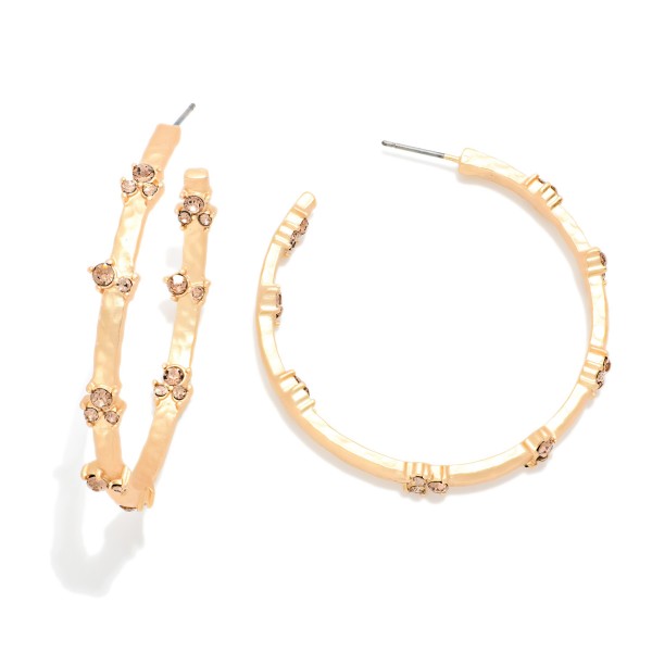 Metal Tone Hoop Earrings With Petite Rhinestone Details 

- Approximately 1.75" D