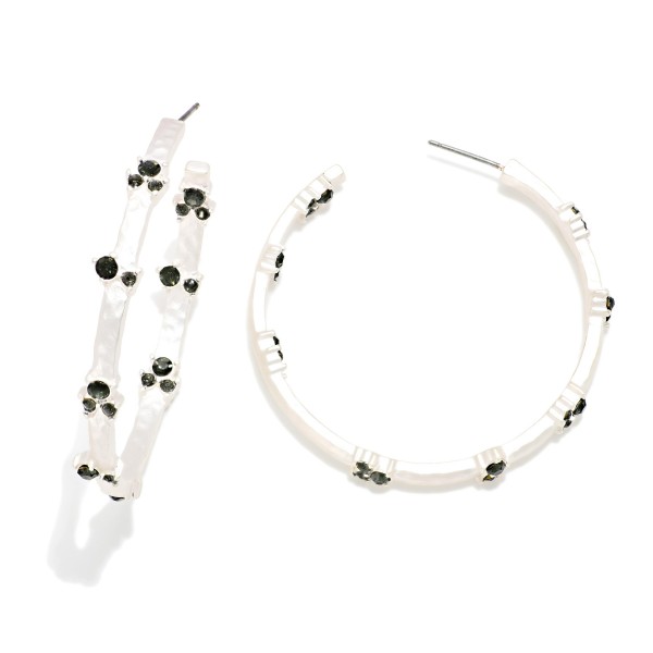 Metal Tone Hoop Earrings With Petite Rhinestone Details 

- Approximately 1.75" D