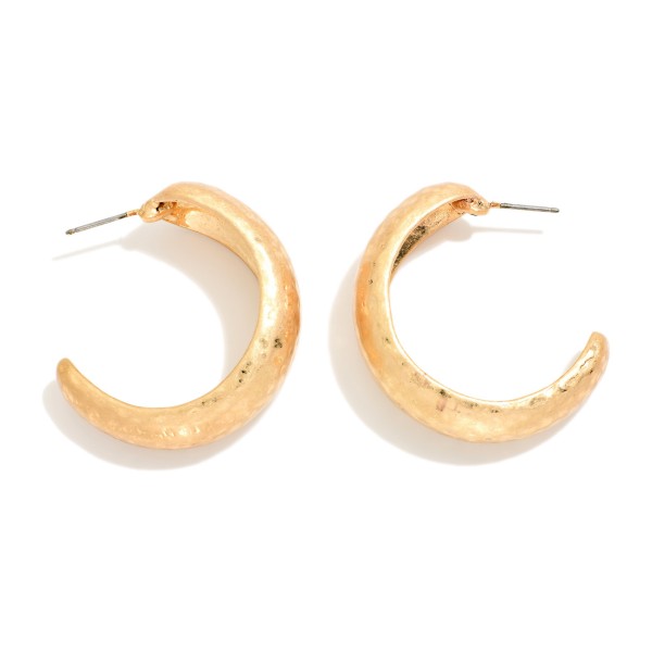 Hammered Metal Tapered Hoop Earrings 

- Approximately 1" D