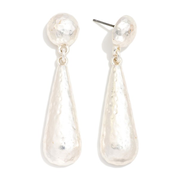 Hammered Metal Dome & Teardrop Post Drop Earrings 

- Approximately 2" L

